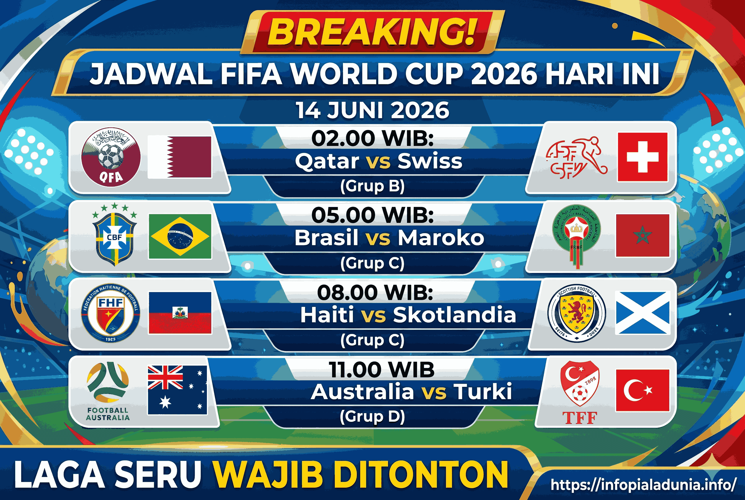 BREAKING! Jadwal FIFA World Cup 2026 Hari Ini, Laga Seru Wajib Ditonton