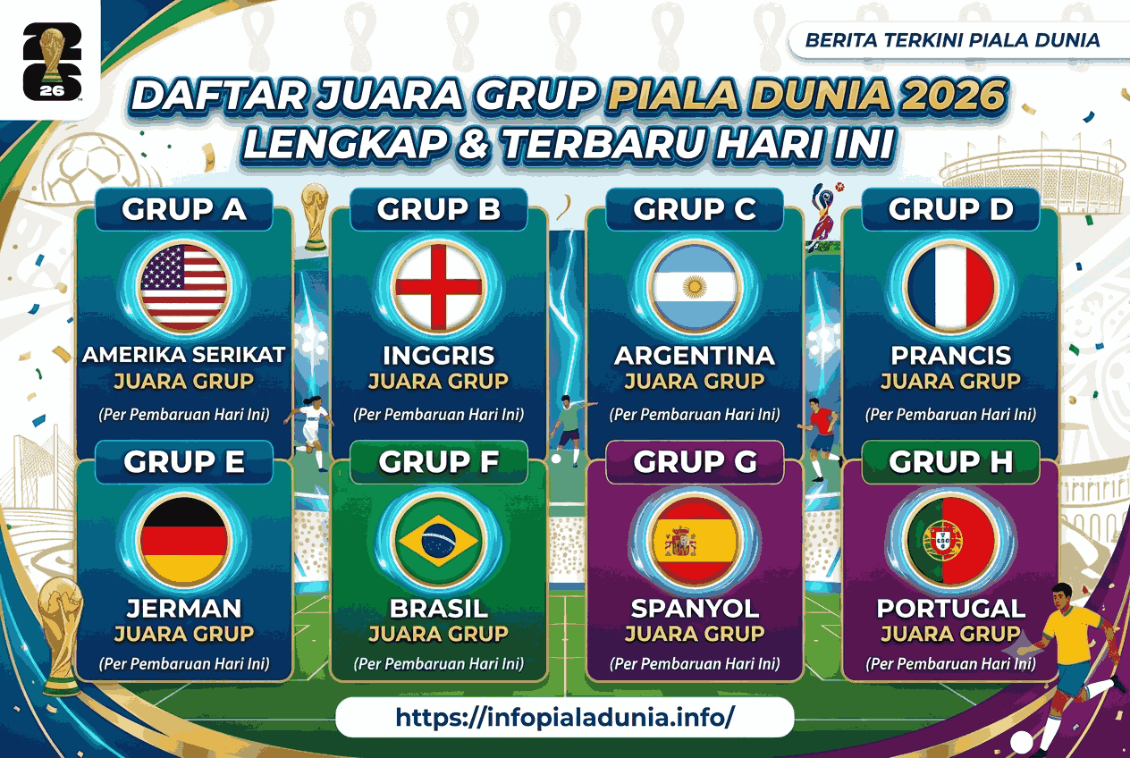 Daftar Juara Grup Piala Dunia 2026 Lengkap & Terbaru Hari Ini