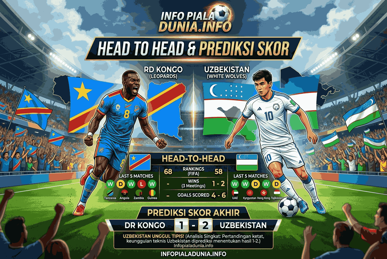 RD Kongo vs Uzbekistan, Head to Head dan Prediksi Skor