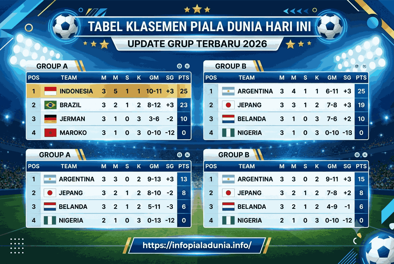 Tabel Klasemen Piala Dunia Hari Ini: Update Grup Terbaru 2026