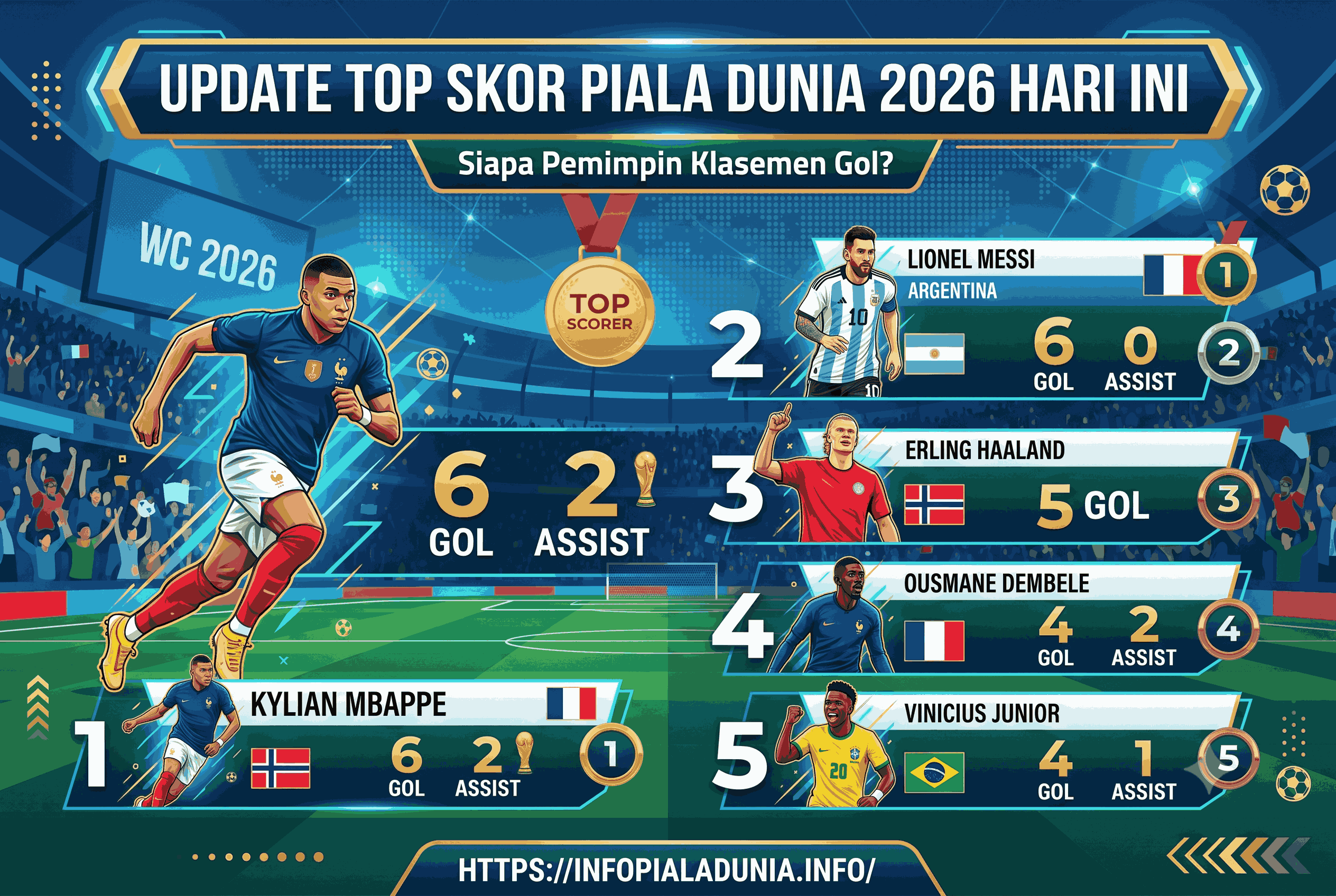 Update Top Skor Piala Dunia 2026 Hari Ini, Siapa Pemimpin Klasemen Gol?